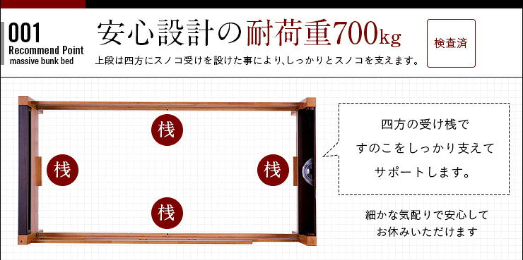 【特許庁認定登録意匠/耐荷重700kg】宮付き 二段ベッド 2段ベッド Creil(クレイユ) 5色対応 耐震 頑丈 子供用ベッド 大人用 ベッド 分割 分離 シングルベッド 宮棚 木製 子供部屋 おしゃれ
