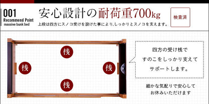 【特許庁認定登録意匠/耐荷重700kg】宮付き 二段ベッド 2段ベッド Creil(クレイユ) 5色対応 耐震 頑丈 子供用ベッド 大人用 ベッド 分割 分離 シングルベッド 宮棚 木製 子供部屋 おしゃれ