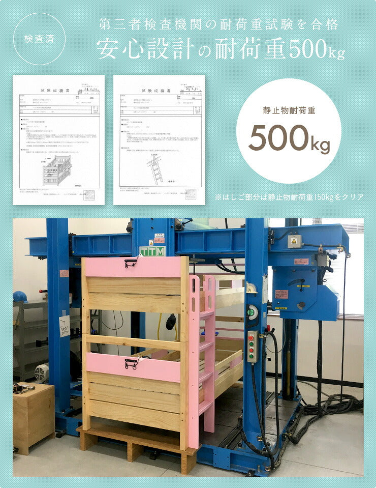 【特許庁認定登録意匠/耐荷重500kg】宮付き 二段ベッド 2段ベッド Evian5(エビアン5) ピンク/ホワイト 二段ベット 2段ベッド 2段ベット 耐震仕様 子供用ベッド ベッド 木製 おしゃれ コンパクト わくわくランド
