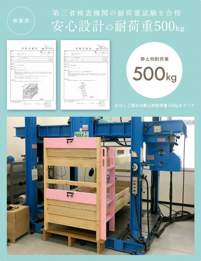 【特許庁認定登録意匠/耐荷重500kg】宮付き 二段ベッド 2段ベッド Evian5(エビアン5) ピンク/ホワイト 二段ベット 2段ベッド 2段ベット 耐震仕様 子供用ベッド ベッド 木製 おしゃれ コンパクト わくわくランド