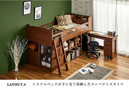 【レイアウト自由自在】システムベッド ロフトベッド システムベッドデスク 学習机 学習デスク 大人用 子供 女の子 分離 分割 ロータイプ ミドル 子供部屋 女の子 宮付き おしゃれ VARIANT8(バリアント8) 5色対応