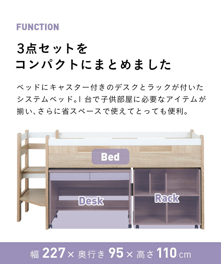 階段付き システムベッド STEPBASE4(ステップベース4) 6色対応 ロフトベッド ロータイプ システムベッドデスク ラック コンパクト 学習机 子供 大人 子供部屋 階段 おしゃれ システムベット ロフトベット