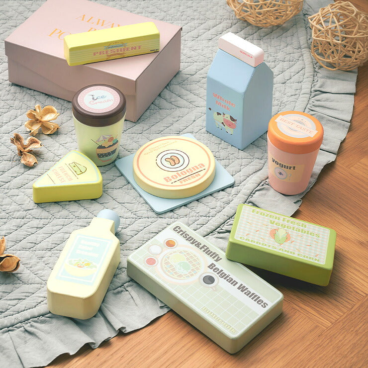 【15%OFFクーポン★6日20時】ままごと おままごと ままごとセット おままごとセット おままごとグッズ 木製 食材 調理 おもちゃ 家事 子ども キッズ おしゃれ 9点セット CEマーク付き フリッジフードセット Vanilla(バニラ)