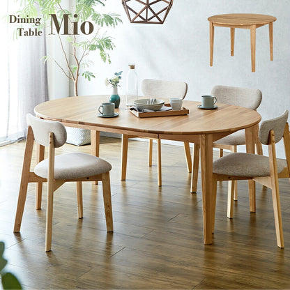 伸長式 ダイニングテーブル Mio(ミオ) 幅105-170cm ナチュラル リビングテーブル 食卓テーブル 伸長テーブル 伸縮テーブル 一人用 4人用 4人掛け 円形 楕円形 リビング ワイド 無垢材 木製 シンプル おしゃれ