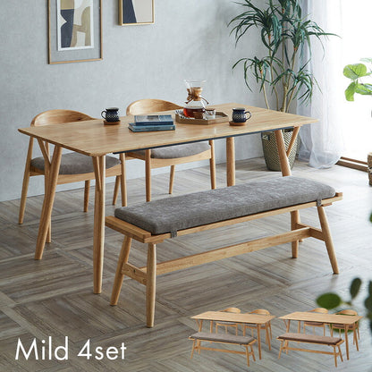ダイニング4点セット 幅155cm Mild(ミルト) 2色対応 ダイニングセット ダイニングテーブルセット 4人掛け ダイニングテーブル ダイニングチェア ダイニングベンチ テーブル チェア ベンチ ナチュラル 天然木 木製 おしゃれ