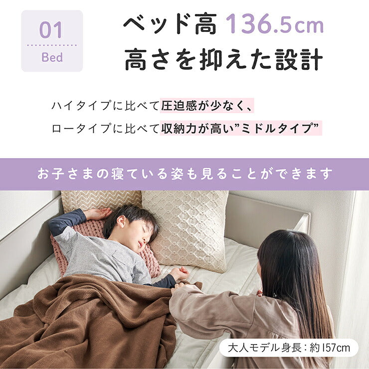 ロフトベッド システムベッド システムベット 階段付き ロフトベット システムベッドデスク デスクベッド ロータイプ ミドル ベッド 机付き 学習デスク 学習机 子供 大人 木製 子供部屋 おしゃれ Clover(クローバー) 2色対応